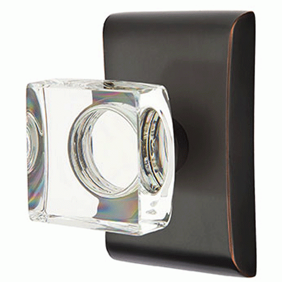 Antique Hardware Emtek Modern Square Crystal Door Knob Set With Neos Rosette (Several Finish Options) EMTEK GLASS CRYSTAL MODERN SQUARE DOOR KNOB