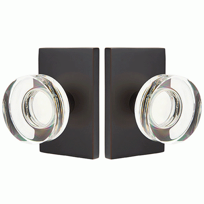 Antique Hardware Emtek Modern Disc Crystal Door Knob Set With Modern Rectangular Rosette (Several Finish Options) EMTEK GLASS CRYSTAL MODERN DISC DOOR KNOB