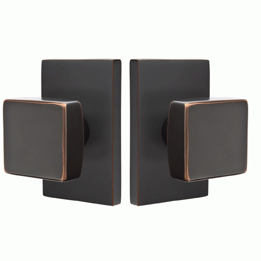 Antique Hardware Emtek Solid Brass Square Knob With Modern Rectangular Rosette (Several Finish Options) EMTEK DOOR KNOB