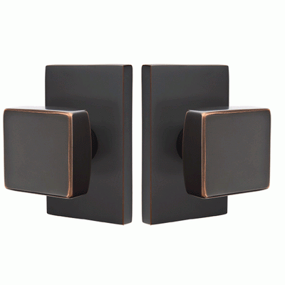 Antique Hardware Emtek Solid Brass Square Knob With Modern Rectangular Rosette (Several Finish Options) EMTEK DOOR KNOB