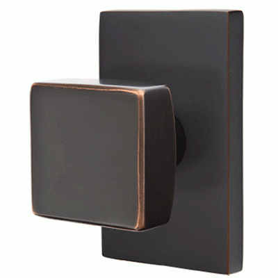 Antique Hardware Emtek Solid Brass Square Knob With Modern Rectangular Rosette (Several Finish Options) EMTEK DOOR KNOB