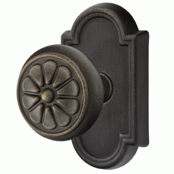 ##Antique Hardware## Solid Brass Lost Wax Petal Door Knob Set With Beveled Arched Rosette (Several Finish Options)