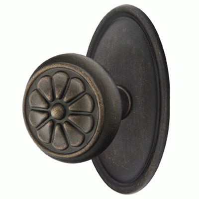 ##Antique Hardware## Solid Brass Lost Wax Petal Door Knob Set With Oval Rosette (Several Finish Options)