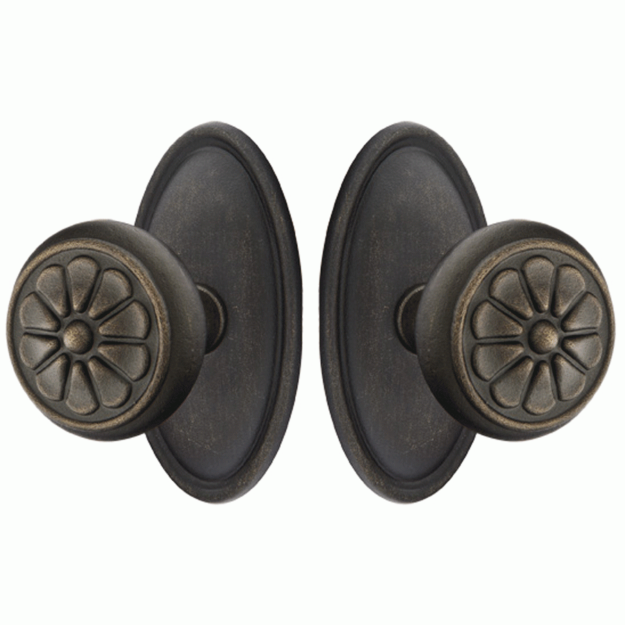 ##Antique Hardware## Solid Brass Lost Wax Petal Door Knob Set With Oval Rosette (Several Finish Options)