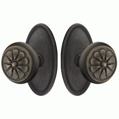 ##Antique Hardware## Solid Brass Lost Wax Petal Door Knob Set With Oval Rosette (Several Finish Options)