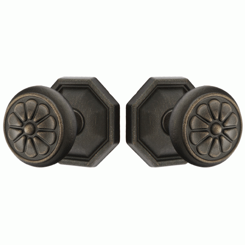 ##Antique Hardware## Solid Brass Lost Wax Petal Door Knob Set With Octagon Rosette (Several Finish Options)