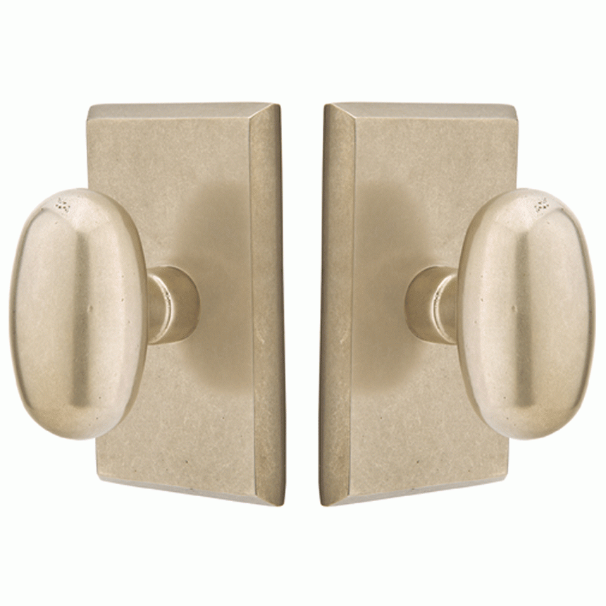 ##Antique Hardware## Solid Brass Sandcast Egg Door Knob Set With Rectangular Rosette (Several Finish Options)