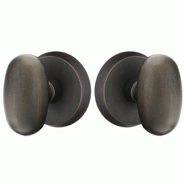 ##Antique Hardware## Solid Brass Sandcast Egg Door Knob Set With Disk Rosette (Several Finish Options)