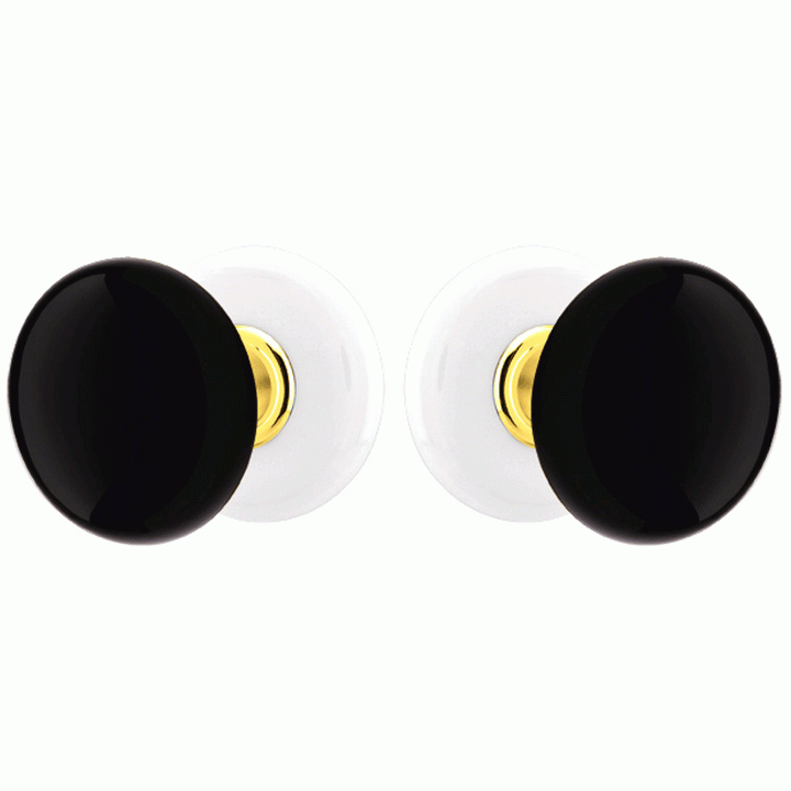 ##Antique Hardware## Black Porcelain Ebony Door Knob Set With Porcelain Rosette (Several Finish Options)