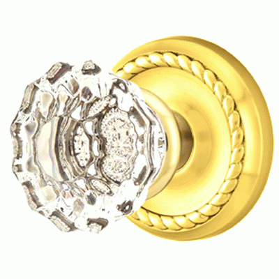 Antique Hardware Crystal Astoria Door Knob Set With Rope Rosette (Several Finish Options) EMTEK GLASS CRYSTAL ASTORIA DOOR KNOB