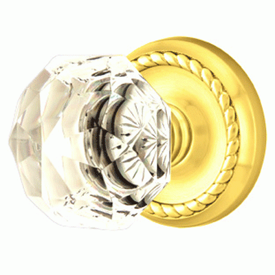 Antique Hardware Diamond Crystal Door Knob Set With Rope Rosette (Several Finish Options) EMTEK GLASS CRYSTAL DIAMOND DOOR KNOB