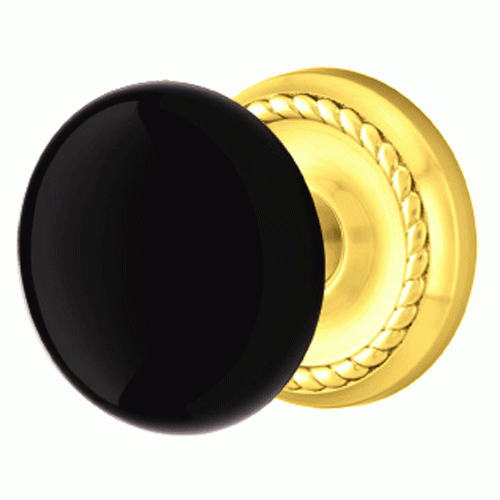 Antique Hardware Black Porcelain Ebony Door Knob Set With Rope Rosette (Several Finish Options) EMTEK DOOR KNOB