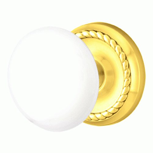 ##Antique Hardware## Ice White Porcelain Door Knob Set With Rope Rosette (Several Finish Options)