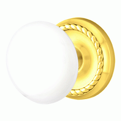 ##Antique Hardware## Ice White Porcelain Door Knob Set With Rope Rosette (Several Finish Options)