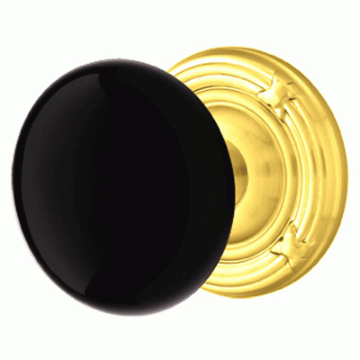 Antique Hardware Black Porcelain Ebony Door Knob Set With Ribbon & Reed Rosette (Several Finish Options) EMTEK DOOR KNOB