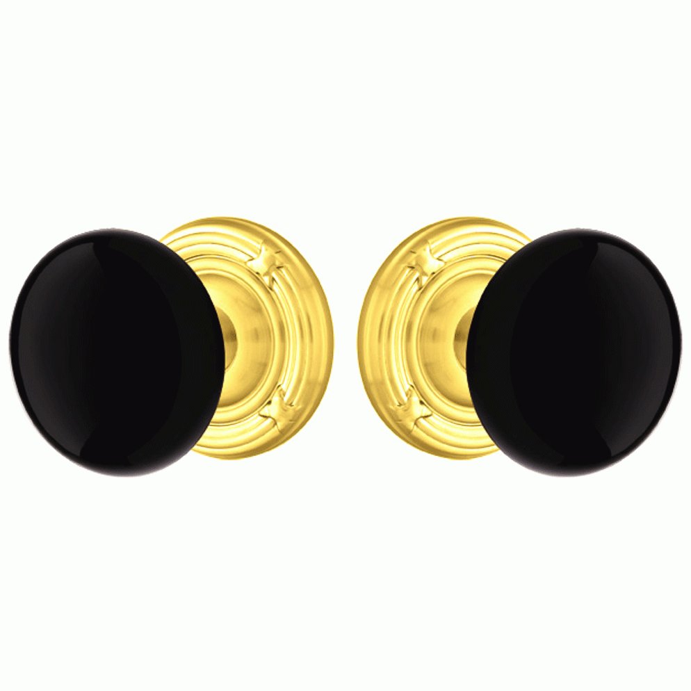 Antique Hardware Black Porcelain Ebony Door Knob Set With Ribbon & Reed Rosette (Several Finish Options) EMTEK DOOR KNOB