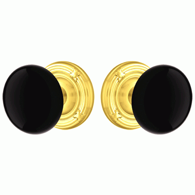 Antique Hardware Black Porcelain Ebony Door Knob Set With Ribbon & Reed Rosette (Several Finish Options) EMTEK DOOR KNOB