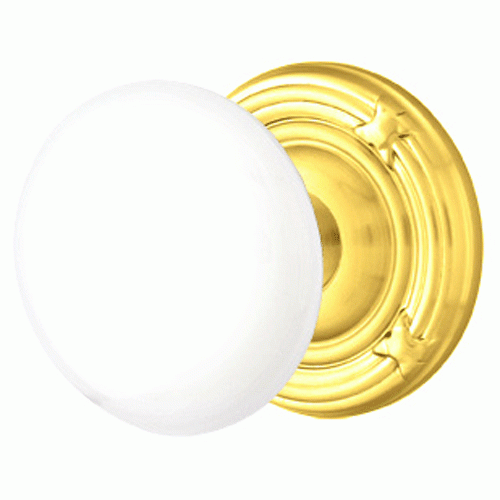 ##Antique Hardware## Ice White Porcelain Door Knob Set With Ribbon & Reed Rosette (Several Finish Options)