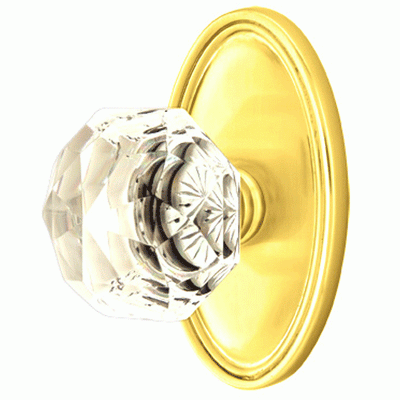 Antique Hardware Diamond Crystal Door Knob Set With Oval Rosette (Several Finish Options) EMTEK GLASS CRYSTAL DIAMOND DOOR KNOB