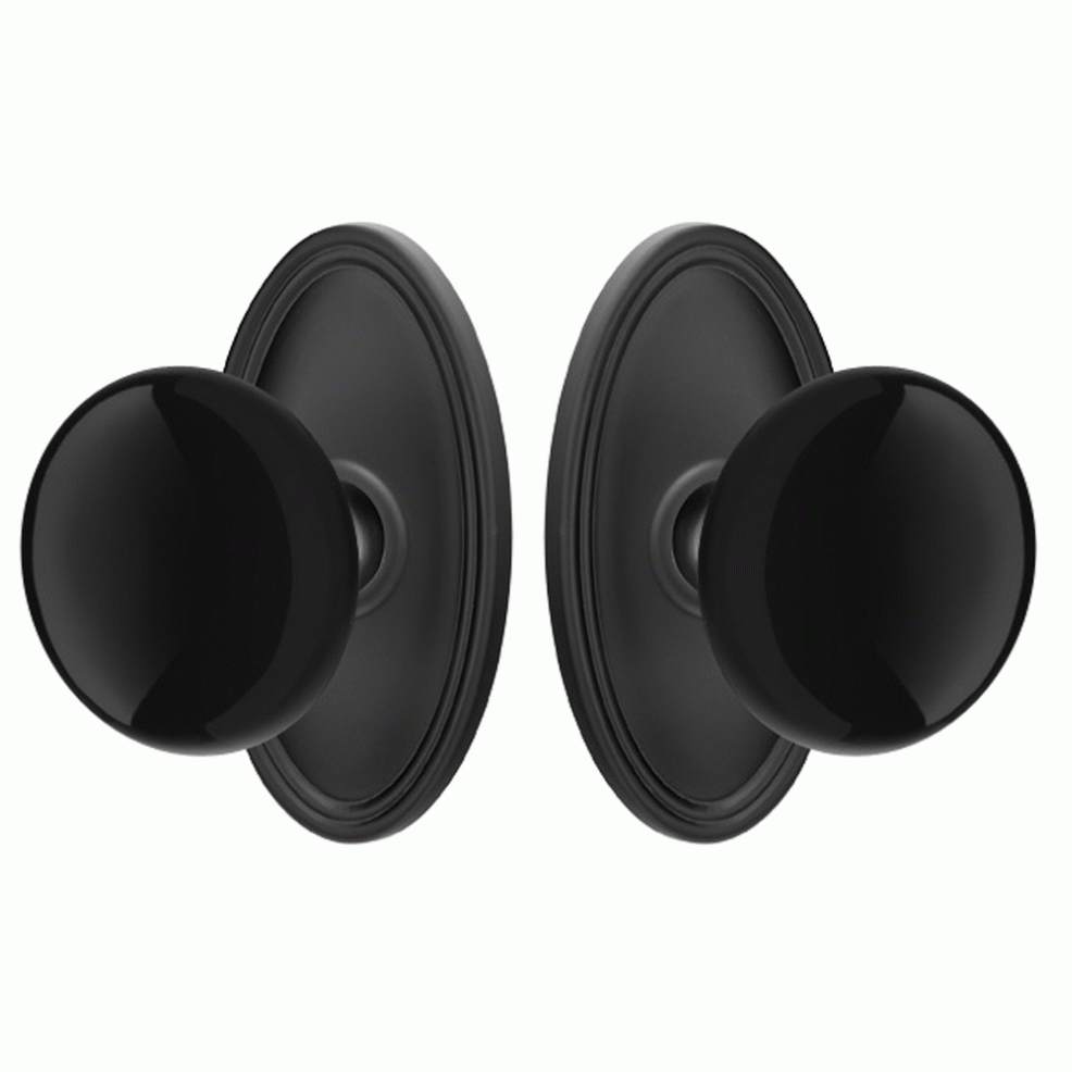 Antique Hardware Black Porcelain Ebony Door Knob Set With Oval Rosette (Several Finish Options) EMTEK DOOR KNOB