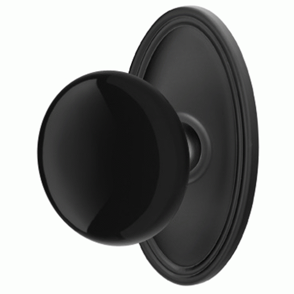 ##Antique Hardware## Black Porcelain Ebony Door Knob Set With Oval Rosette (Several Finish Options)