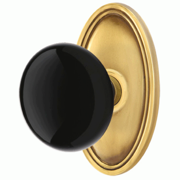 Antique Hardware Black Porcelain Ebony Door Knob Set With Oval Rosette (Several Finish Options) EMTEK DOOR KNOB