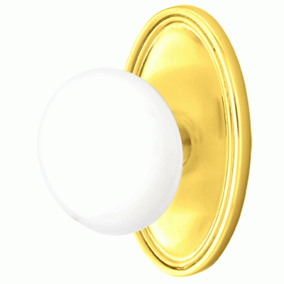 ##Antique Hardware## Ice White Porcelain Door Knob Set With Oval Rosette (Several Finish Options)