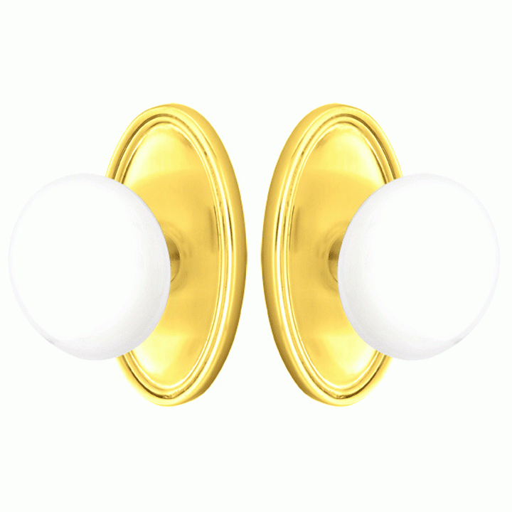##Antique Hardware## Ice White Porcelain Door Knob Set With Oval Rosette (Several Finish Options)