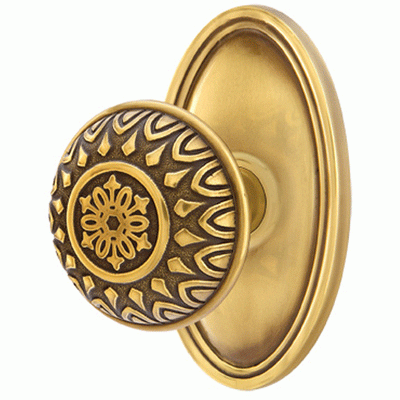 ##Antique Hardware## Solid Brass Lancaster Door Knob Set With Oval Rosette (Several Finish Options)