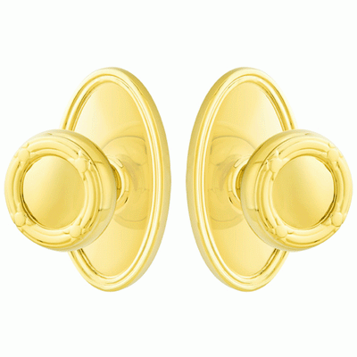 ##Antique Hardware## Solid Brass Ribbon & Reed Door Knob Set With Oval Rosette (Several Finish Options)