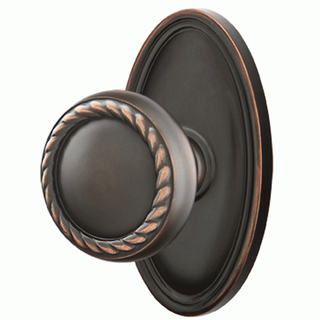 ##Antique Hardware## Solid Brass Rope Door Knob Set With Oval Rosette (Several Finish Options)