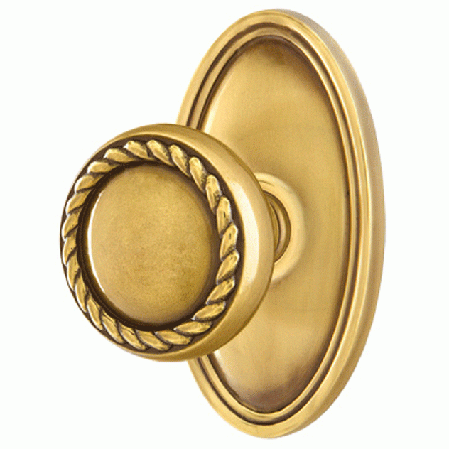 ##Antique Hardware## Solid Brass Rope Door Knob Set With Oval Rosette (Several Finish Options)