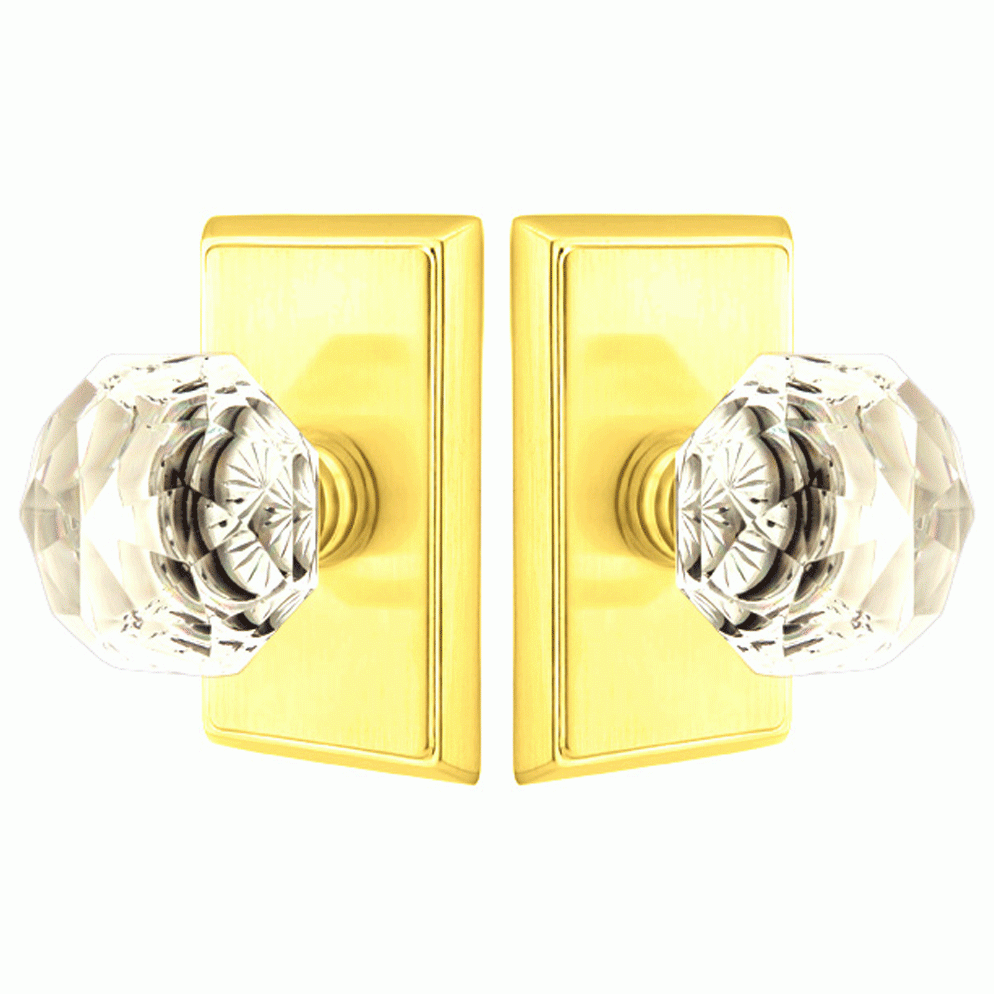 Antique Hardware Diamond Crystal Door Knob Set With Rectangular Rosette (Several Finish Options) EMTEK GLASS CRYSTAL DIAMOND DOOR KNOB