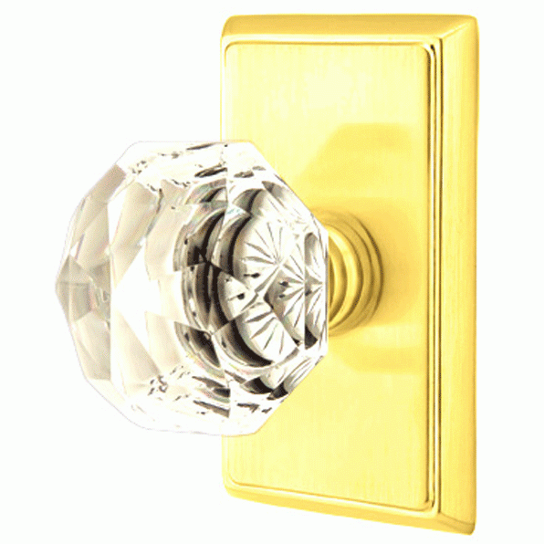 Antique Hardware Diamond Crystal Door Knob Set With Rectangular Rosette (Several Finish Options) EMTEK GLASS CRYSTAL DIAMOND DOOR KNOB