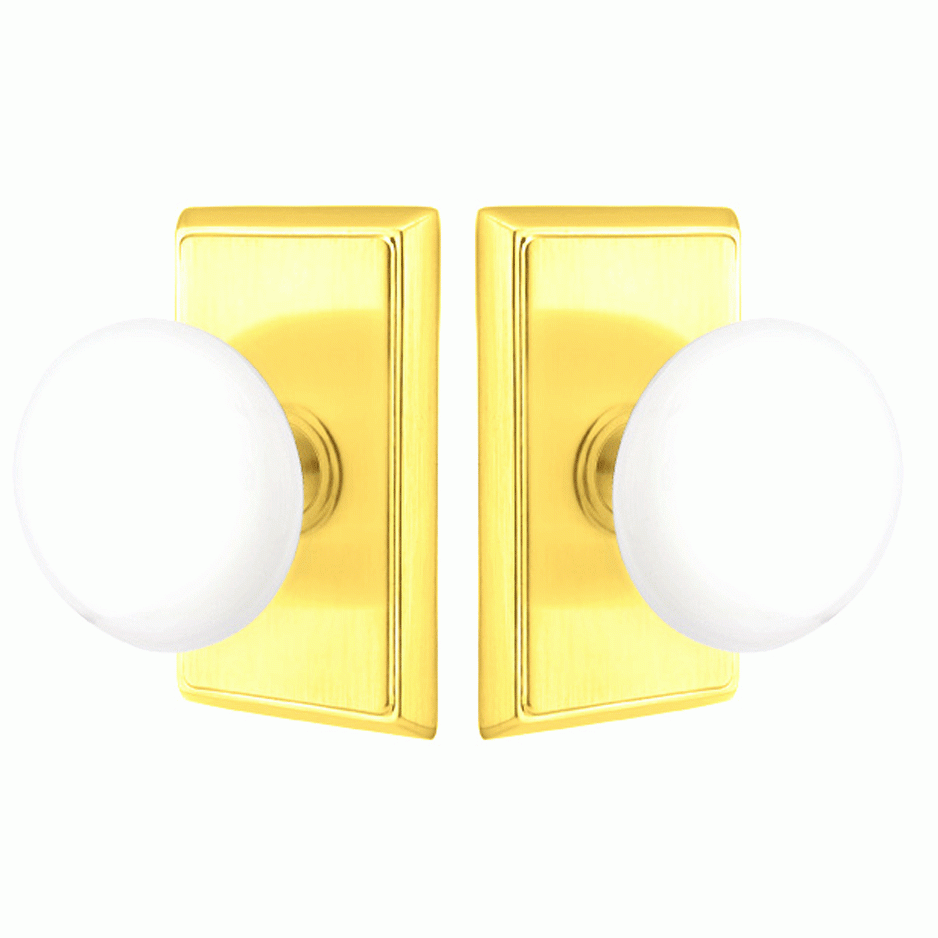 ##Antique Hardware## Ice White Porcelain Door Knob Set With Rectangular Rosette (Several Finish Options)