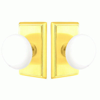 ##Antique Hardware## Ice White Porcelain Door Knob Set With Rectangular Rosette (Several Finish Options)