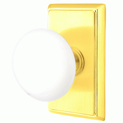 ##Antique Hardware## Ice White Porcelain Door Knob Set With Rectangular Rosette (Several Finish Options)