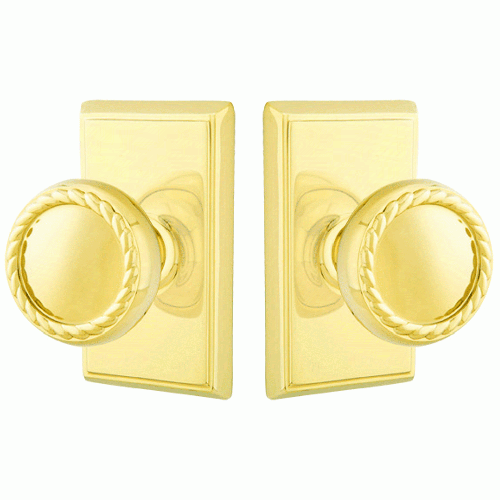 ##Antique Hardware## Solid Brass Rope Door Knob Set With Rectangular Rosette (Several Finish Options)