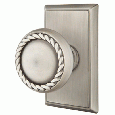 ##Antique Hardware## Solid Brass Rope Door Knob Set With Rectangular Rosette (Several Finish Options)