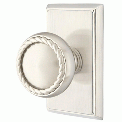 ##Antique Hardware## Solid Brass Rope Door Knob Set With Rectangular Rosette (Several Finish Options)