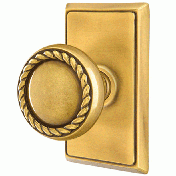 ##Antique Hardware## Solid Brass Rope Door Knob Set With Rectangular Rosette (Several Finish Options)