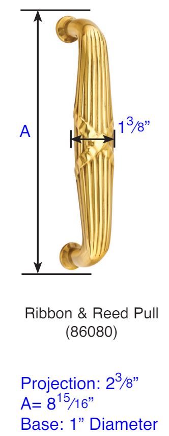 Antique Hardware 8 15/16 Inch Solid Brass Ribbon & Reed Pull Door Knobs & Handles