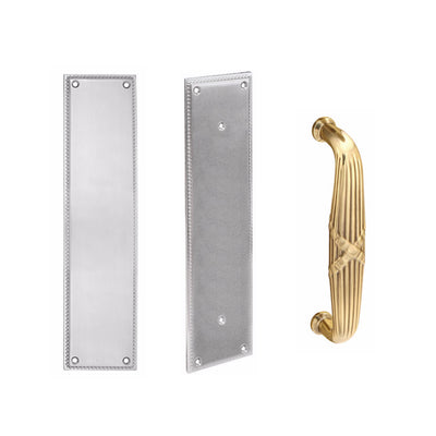 12 Inch Solid Brass Knoxville Ribbon & Reed Push & Pull Door Set