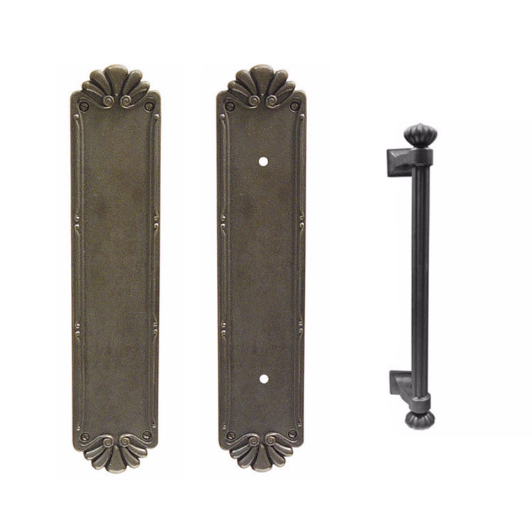 ##Antique Hardware## 14 Inch Tuscany Bronze Petal Column Push & Pull Door Set