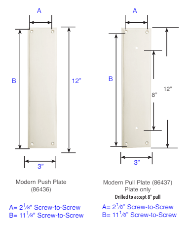 ##Antique Hardware## 12 Inch Solid Brass Modern Knoxville Push & Pull Door Set