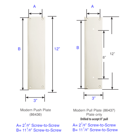 Antique Hardware 12 Inch Solid Brass Modern Wilshire Push & Pull Door Set FLUSH-PULL-POCKET DOOR