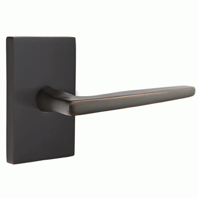 Antique Hardware Brass Modern Hardware - Privacy Hermes Left Handed Door Lever with Modern Rectangular Rosette in Oil Rubbed Bronze - 5212HERLHUS10B - Emtek Hardware EMTEK LEVER DOOR KNOB