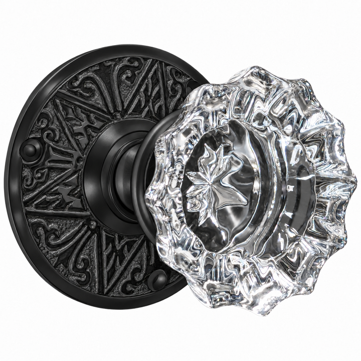 Eastlake Rosette Door Set with Fluted Crystal Door Knobs (Several Finishes Available)