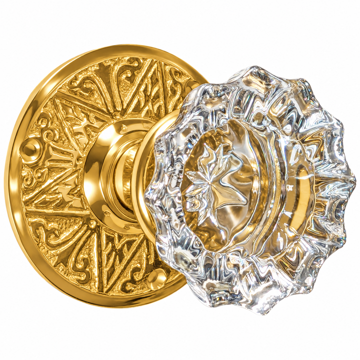 Eastlake Rosette Door Set with Fluted Crystal Door Knobs (Several Finishes Available)
