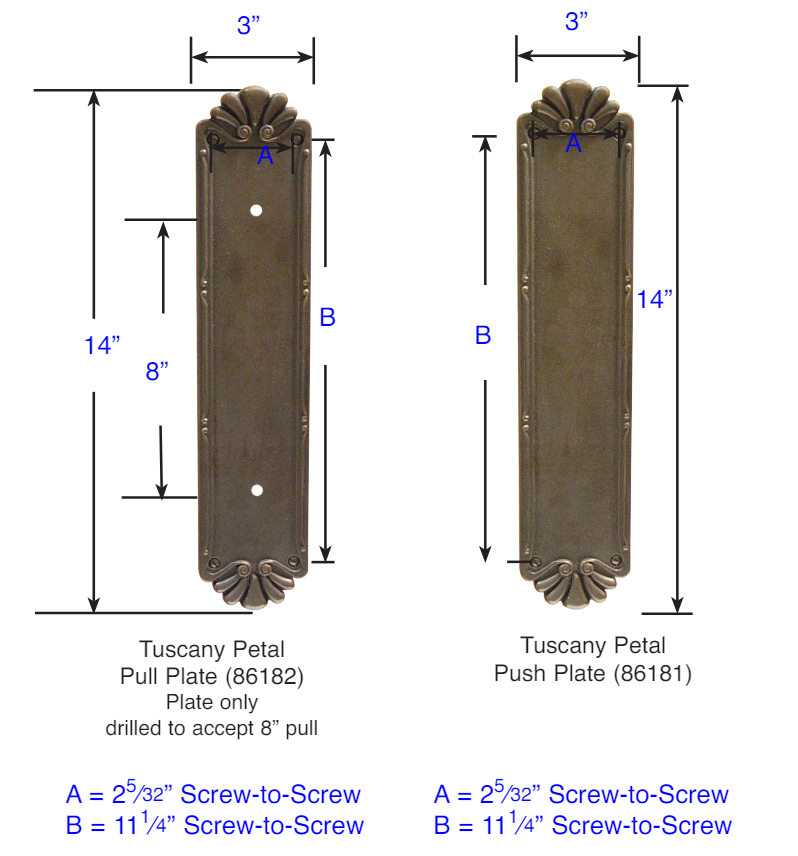 ##Antique Hardware## 14 Inch Tuscany Bronze Petal Palermo Push & Pull Door Set